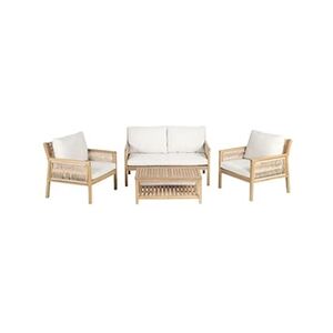 Beau Rivage Salon de jardin QUARTO 4 places en bois d'acacia FSC blanchi et coussins beige - Publicité