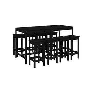 VIDAXL Ensemble de bar de jardin 9 pcs noir bois de pin massif - Publicité