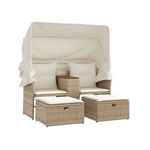 VIDAXL Canapé de jardin 2 places avec auvent et tabourets beige rotin - Publicité