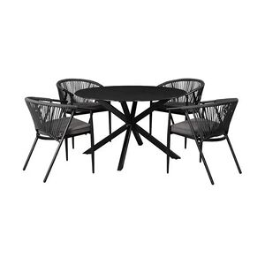 Vente-Unique.com Salle à manger de jardin PORTOFINO en aluminium et cordes: une table ronde D.120cm et 4 fauteuils empilables de MYLIA - Publicité