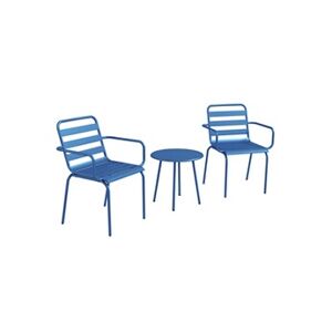Outsunny Salon de jardin bistro - table basse ronde Ø 60 cm 2 chaises empilables - acier thermolaqué bleu - Publicité