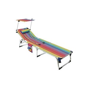 BigBuy Chaise longue Textiline Multicouleur Parasol Poches Appui-tête 190 x 60 x 31 cm - Publicité