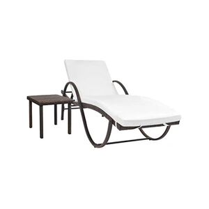 VIDAXL Chaise longue avec coussin et table Résine tressée Marron - Publicité