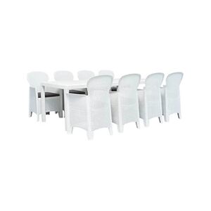 VIDAXL Meuble à dîner d'extérieur 9pcs Plastique Blanc Aspect de rotin - Publicité