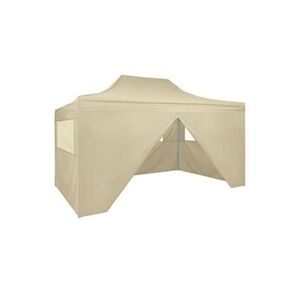VIDAXL Tente pliable avec 4 parois latéraux 3 x 4,5 m Blanc crème - Publicité