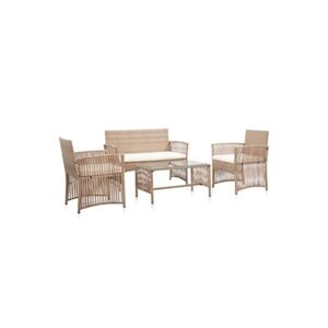 VIDAXL Salon de jardin 4 pcs avec coussins Résine tressée Beige - Publicité