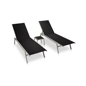 VIDAXL Chaises longues 2 pcs avec table Acier et textilène Noir - Publicité