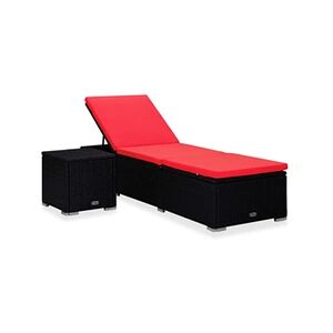 VIDAXL Chaise longue avec coussin et table à thé Résine tressée Rouge - Publicité