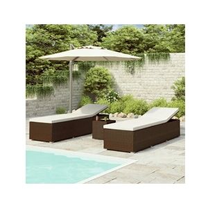 VIDAXL Chaise longue de jardin table à thé 3pcs Résine tressée Marron - Publicité