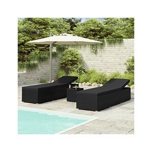 VIDAXL Chaises longues de jardin table à thé 3 pcs Résine tressée Noir - Publicité