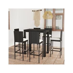 VIDAXL Ensemble de bar de jardin 7 pcs et coussins Résine tressée Noir - Publicité