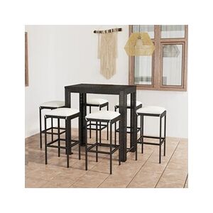 VIDAXL Ensemble de bar de jardin 7 pcs et coussins Résine tressée Noir - Publicité