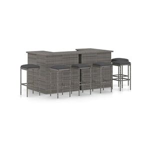 VIDAXL Meuble de bar de jardin 8 pcs avec coussins Résine tressée Gris - Publicité