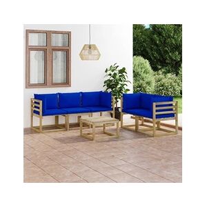 VIDAXL Salon de jardin 6 pcs avec coussins bleu - Publicité