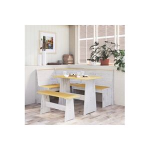 VIDAXL Table à manger avec banc Marron miel et blanc Pin solide - Publicité