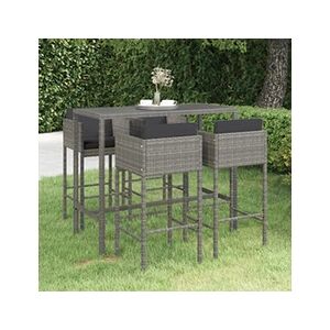 VIDAXL Ensemble de bar de jardin 5 pcs et coussins Résine tressée Gris - Publicité