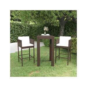 VIDAXL Meubles de bar de jardin 3pcs et coussins Résine tressée Marron - Publicité