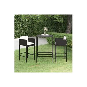 VIDAXL Ensemble de bar de jardin 3 pcs et coussins Résine tressée Noir - Publicité