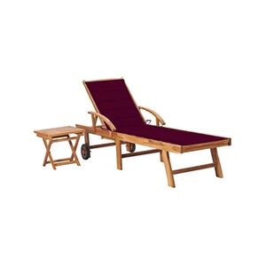 VIDAXL Chaise longue avec table et coussin Bois de teck solide - Publicité