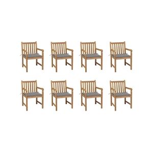 VIDAXL Chaises de jardin 8 pcs avec coussins gris Bois de teck massif - Publicité