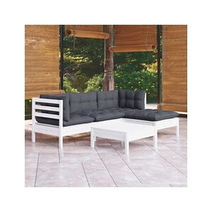 VIDAXL Salon de jardin 5 pcs avec coussins Blanc Bois de pin - Publicité