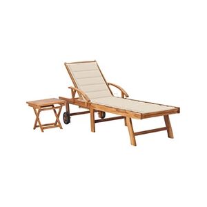 VIDAXL Chaise longue avec table et coussin Bois de teck solide - Publicité