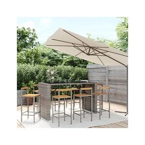 VIDAXL Ensemble de bar jardin 9 pcs gris poly rotin/bois massif acacia - Publicité