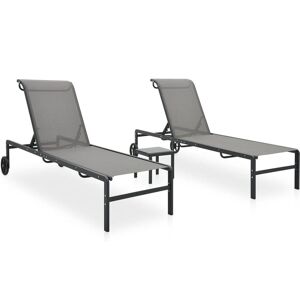 Vidaxl Chaises Longues 2 Pcs Avec Table Textilène Et Acier - Publicité