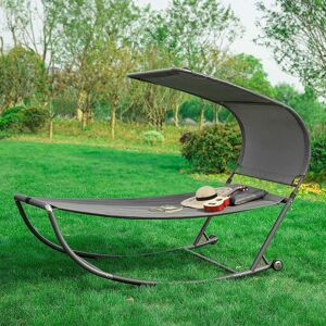 Sobuy® Ogs44-Dg Transat De Jardin Transat À Bascule Avec Pare-Soleil Et 2 Roulettes Chaise Longue À Bascule Bain De Soleil Confortable ¿ Gris - Publicité