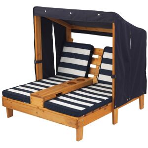 Kidkraft Double Chaise Longue Avec Porte-Gobelets - Couleur Miel Avec Coussins Bleu Et Blanc - Publicité