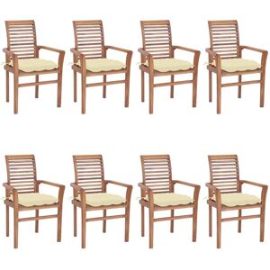 Vidaxl Chaises À Dîner 8 Pcs Avec Coussins Blanc Crème Bois De Teck - Publicité