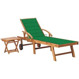 Vidaxl Chaise Longue Avec Table Et Coussin Bois De Teck Solide - Publicité