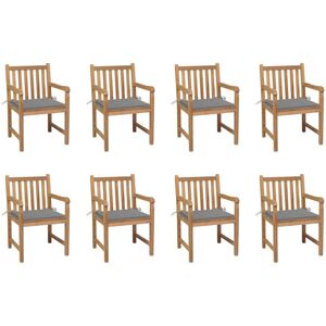 Vidaxl Chaises De Jardin 8 Pcs Avec Coussins Gris Bois De Teck Massif - Publicité