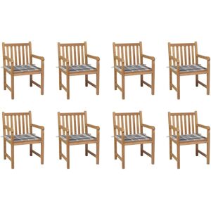 Vidaxl Chaises De Jardin 8 Pcs Et Coussins Carreaux Gris Bois De Teck - Publicité