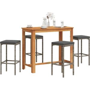 Vidaxl Ensemble De Bar De Jardin 5 Pcs Gris Bois Massif Acacia Rotin - Publicité