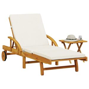 Vidaxl Chaise Longue Avec Coussin Et Table Bois D'acacia Massif - Publicité