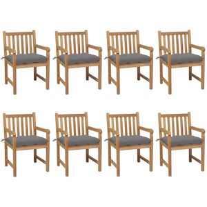 Vidaxl Chaises De Jardin 8 Pcs Avec Coussins Gris Bois De Teck Solide - Publicité