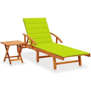 Vidaxl Chaise Longue De Jardin Avec Table Et Coussin Bois D'acacia - Publicité