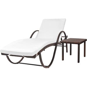 Vidaxl Chaise Longue Avec Coussin Et Table Résine Tressée Marron - Publicité