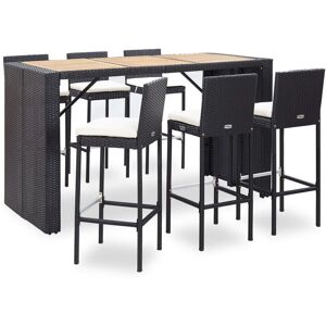 vidaXL Ensemble De Bar De Jardin 7 Pcs Et Coussins Résine Tressée Noir - Publicité