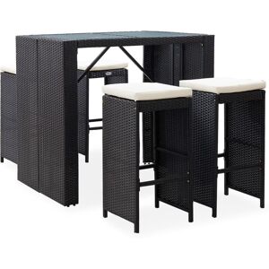 vidaXL Mobilier De Bar D'extérieur 5 Pcs Résine Tressée Et Verre Noir - Publicité