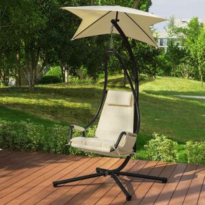 Sobuy Ogs53-Mi Fauteuil Suspendu De Jardin Et Patio Balancelle Hamac Avec Support Sur Pied Pare-Soleil Coussin Et Pochette Latérale Amovible - Publicité