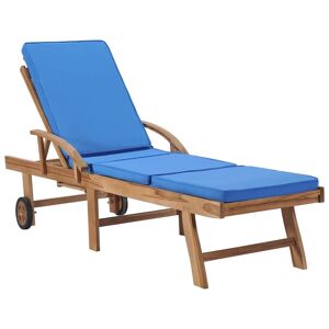 Vidaxl Chaise Longue Avec Coussin Bois De Teck Solide Bleu - Publicité