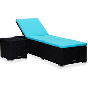 Vidaxl Chaise Longue Avec Coussin Et Table À Thé Résine Tressée Bleu - Publicité