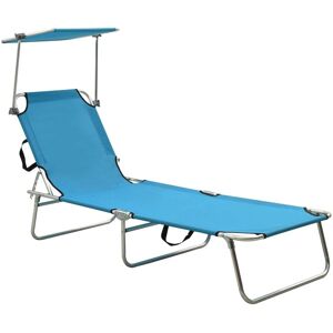 Vidaxl Chaise Longue Pliable Avec Auvent Acier Turquoise Et Bleu - Publicité