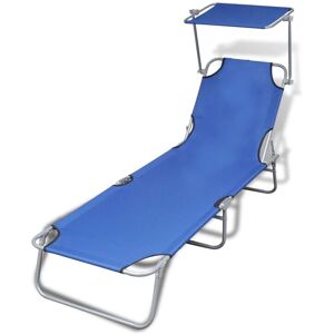 Vidaxl Chaise Longue Pliable Avec Auvent Acier Et Tissu Bleu - Publicité