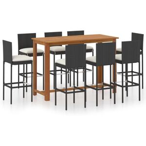 Vidaxl Ensemble De Bar De Jardin Avec Coussins 9 Pcs Noir - Publicité