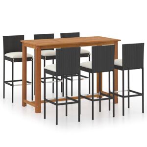 Vidaxl Ensemble De Bar De Jardin Avec Coussins 7 Pcs Noir - Publicité