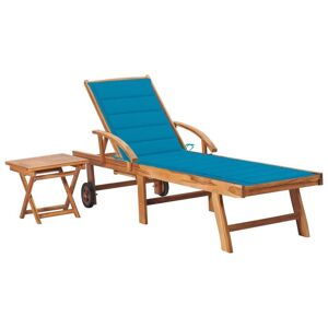 Vidaxl Chaise Longue Avec Table Et Coussin Bois De Teck Solide - Publicité