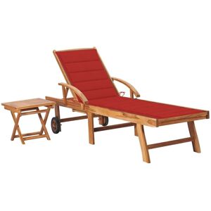 Vidaxl Chaise Longue Avec Table Et Coussin Bois De Teck Solide - Publicité